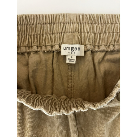 Umgee Wide Leg Frayed Hem Corduroy Pants Size Large Pull on Pockets Beige Boho - Picture 8 of 10